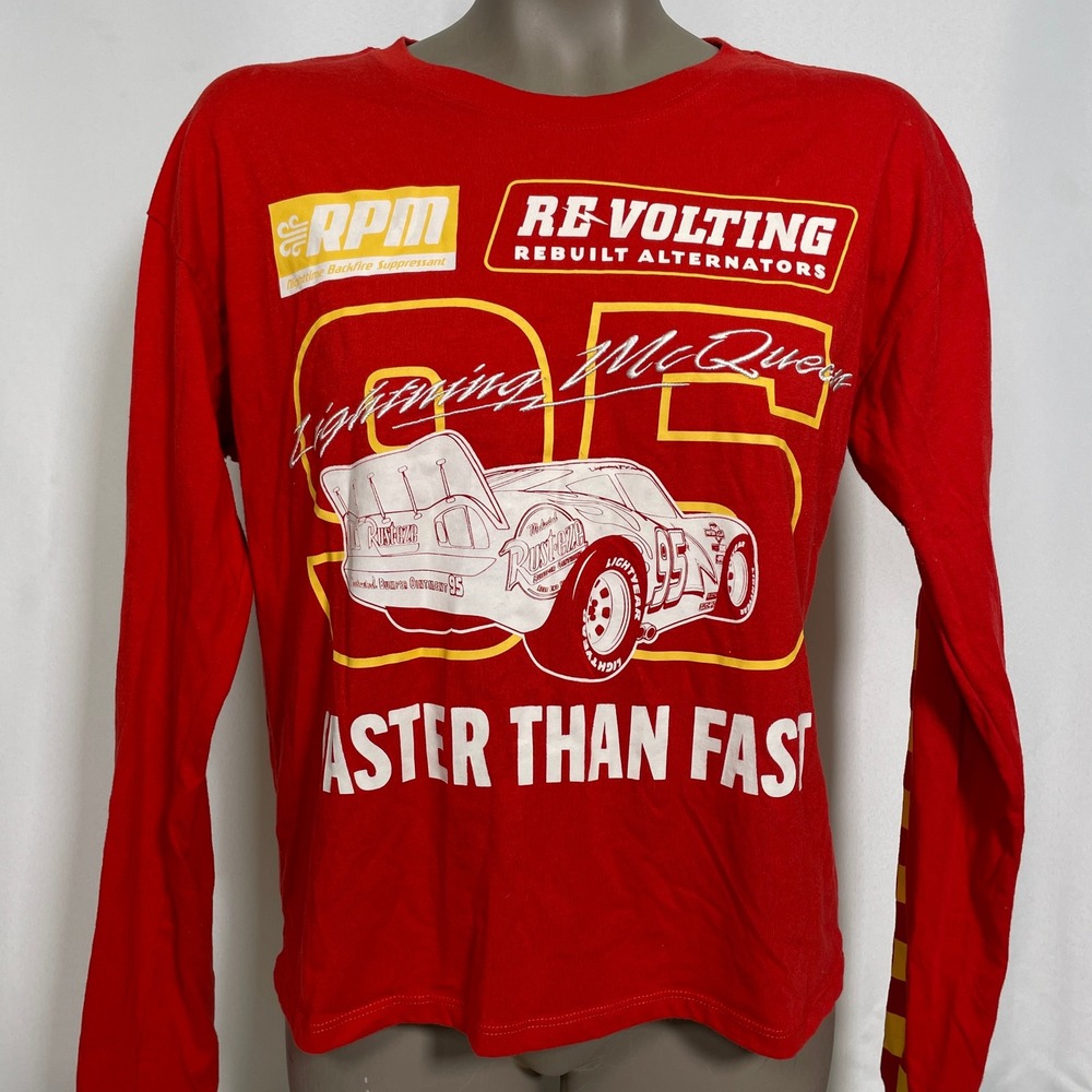 Disney Pixar Cars Lightning McQueen Red Long Sleeve Shirt Women's MEDIUM